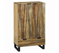 Highboard Natural 60x33x100cm Solid Mango Wood Drawer Hinged Door(s) Black Legs
