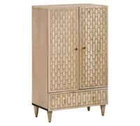 Highboard Natural Mango Wood 60x33x100cm Handcarved Cabinet Bleached Wall-Anchor