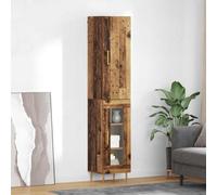 Highboard Old wood 34.5x34x180cm Engineered Wood 2 Door Gold Handle Black Legs.