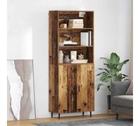 Highboard Old Wood 69.5x34x180 cm Engineered Wood & Glass 2 Doors Iron Legs Slim