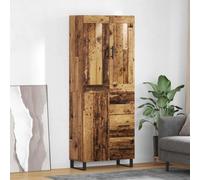 Highboard Old Wood 69.5x34x180cm Engineered Wood 3 Doors Drawer Black Handles UK