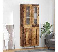 Highboard Old wood 69.5x34x180cm Engineered Wood 4 Glass Doors Gold Handles Slim
