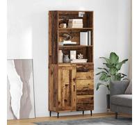 Highboard Old Wood 69.5x34x180cm Engineered Wood & Glass 1 Drawer 1 Door Tapered