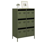 Highboard Olive Green 68x39x101.5cm Cold-Rolled Steel 6 Drawer Storage Slim Unit