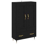 Highboard Black Oak 69.5x31x115cm Engineered Wood 2 Doors 1 Drawer Gold Legs New