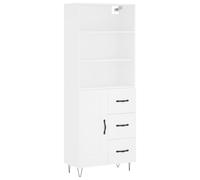 Highboard White 69.5x34x180 cm Engineered Wood & Metal Feet Tall Cabinet Slim