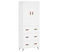 Highboard White Engineered Wood 69.5x34x180 cm 2 Doors 1 Drawer Minimal Storage