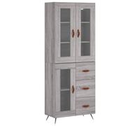 Highboard White 69.5x34x180cm Engineered Wood Metal Feet Glass Doors Tall Unit.