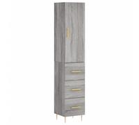 Concrete Grey Engineered Wooden Highboard 34.5x34x180cm Cabinet with Metal Feet