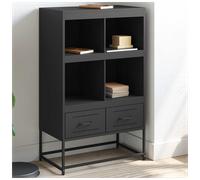 Highboard Slim Black Cold-Rolled Steel 68.5x39x111.5cm 4 Compartments 2 Drawers.