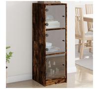 Highboard Smoked Oak 35x37x109 cm Engineered Wood 3-Door Glass Display Cabinet