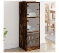Highboard Smoked Oak 35x37x109 cm Engineered Wood 3-Door Glass Display Cabinet