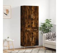 Highboard smoked oak 69.5x34x180cm engineered wood metal feet 2 doors 2 drawers
