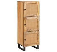 Highboard Solid Mango Wood Brown 90x33x75cm 3 Door Slim Storage Indoor Sideboard
