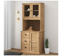 Highboard Solid Pine Brown 80x40x176cm Glass Doors Metal Handles Rustic Storage