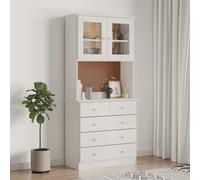Highboard Solid Pine White 77x35x165 cm Rustic Display Cabinet with Drawers Top