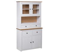 Highboard Solid Pine White 93x40.5x180 cm 4 Drawers 2 Glass Doors 2 Doors Rustic