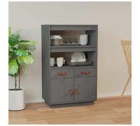 Highboard Solid Pinewood 67x40x108.5cm Grey Modern Vertical Storage Slim Cabinet