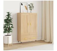 Highboard Sonoma Oak 69.5x31x115 cm Eng. wood 2 Doors Drawer Black Legs Gold XL