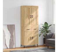 Highboard Sonoma Oak 69.5x34x180 cm Engineered Wood 4-Door Modern Buffet -Large