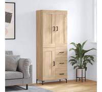 Highboard Sonoma Oak 69.5x34x180 cm Engineered Wood 4-Door Modern Buffet Storage
