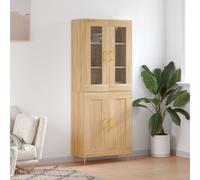 Highboard Sonoma Oak 69.5x34x180cm Engineered Wood 4 Glass Doors Gold Legs Slim