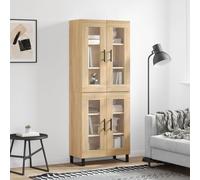 Highboard Sonoma Oak 69.5x34x180cm Engineered Wood Glass Metal Modern StorageBox