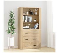 Highboard Sonoma Oak 80x33x150cm Engineered Wood 3 Drawers Top Cabinet Storage