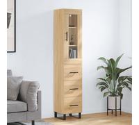 Highboard Sonoma Oak Engineered Wood 34.5x34x180 cm 2 Door Black Legs Storage UK