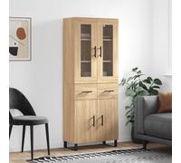 Highboard Sonoma Oak Engineered Wood with Glass Doors Metal Feet 69.5x34x180cm.