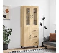 Highboard Storage Cabinet 69.5x34x180 cm Sonoma Oak Engineered Wood Glass Incl