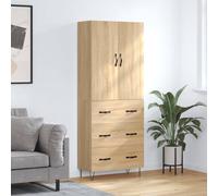 Highboard storage cabinet Sonoma Oak tall 69.5x34x180cm engineered wood & glass