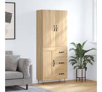 Highboard storage cabinet Sonoma Oak tall 69.5x34x180cm engineered wood & glass
