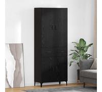 Highboard Storage Cabinet Wall Mounted 69.5x34x180 cm Black Oak Engineered Wood