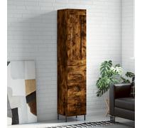 Highboard Tall Storage Cabinet Smoked Oak Engineered Wood Metal 34.5x34x180 cm.