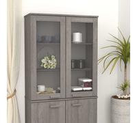 Highboard top light grey Solid pinewood & MDF 85x35x100cm 3-shelf glass w/wooden