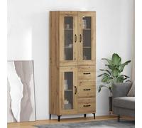 Highboard wall-mounted artisan oak 69.5x34x180cm engineered wood 2 doors drawer