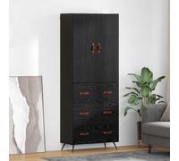 Highboard Wall-Mounted Engineered Wood Black Oak 69.5x34x180 cm Drawer Door Slim