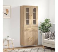 Highboard Wall Mounted Sonoma Oak 69.5x34x180 cm Engineered Wood 4 Glass Doors.