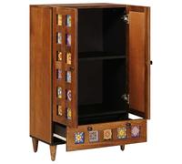 Highboard Walnut Solid Mango Wood 60 x 33.5 x 100 cm with Drawer and 2 Doors, Modern Lowboard for Living Room, Storage and Storage, Durable and Space-saving