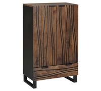 Highboard Walnut Solid Mango Wood 60x33x100cm 1 Drawer 1 Door Rustic Black Legs