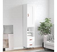 Highboard White 34.5x34x180cm Engineered Wood Metal Feet Tall Storage SlimDesign