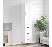 Highboard White 34.5x34x180cm Engineered Wood Storage Cabinet with Metal Feet UK