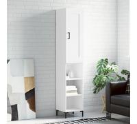 Highboard White 34.5x34x180cm Engineered Wood Storage Cabinet with Metallic Feet