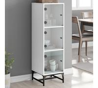 Highboard White 35x37x120 cm Engineered Wood & Glass 3-Compartment Slim Modern.