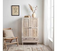 Highboard White Solid Mango Wood 60x33x100cm 2 Shelves 1 Drawer Minimalist Style