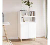 Highboard White 60x36x110 cm Engineered & Eucalyptus Wood 2 Open Shelves 4 Doors
