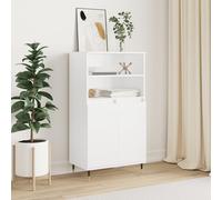 Highboard White 60x36x110 cm Engineered Wood Metal Feet 6 Compartment Soft-close