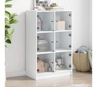 Highboard White 68x37x109 cm Engineered Wood & Glass 6-Compartment Tall Storage