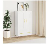 Highboard White 69.5x31x115 cm Engineered Wood 2 Doors Drawer Gold Handles Slim